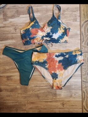 Tie-Dye Multi Color Bikini Set with 2 Bottoms.